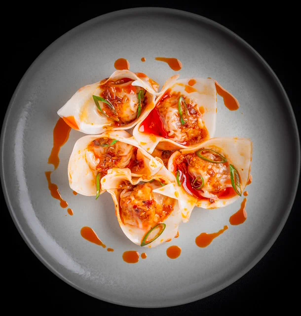 Artfully plated dumplings